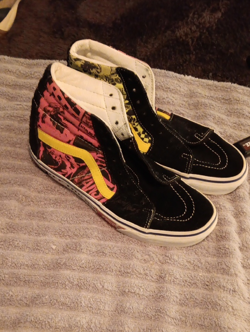 Vans High Top Sneakers in Black, Pink & Yellow
